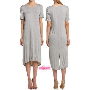 BCBG Cuffed Tee Shirt Dress Heather Grey Heathered Back Slit Midi Long Sundress